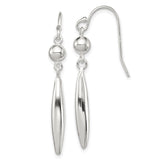 Sterling Silver Drop Earrings with Elongated Teardrop Shape and Polished Bead Accents