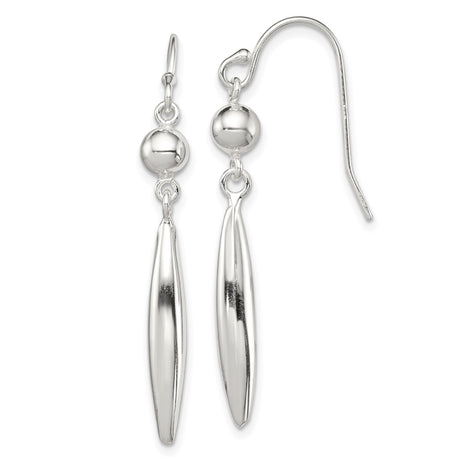 Sterling Silver Drop Earrings with Elongated Teardrop Shape and Polished Bead Accents