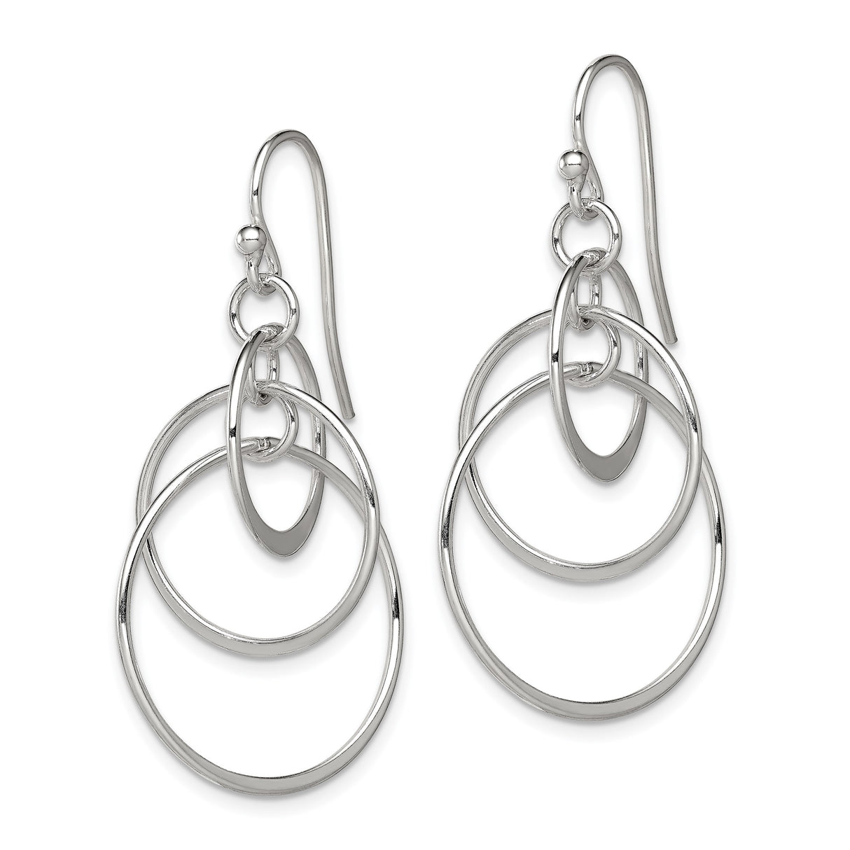 Sterling Silver Dangle Earrings with Interlocking Open Hoops, Modern Geometric Circle Design