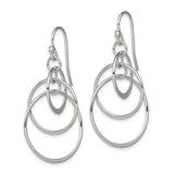 Sterling Silver Dangle Earrings with Interlocking Open Hoops, Modern Geometric Circle Design