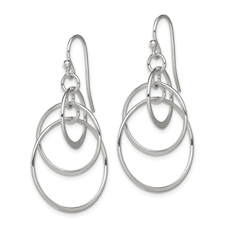 Sterling Silver Dangle Earrings with Interlocking Open Hoops, Modern Geometric Circle Design