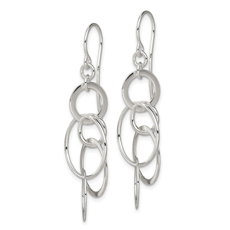 Sterling Silver Dangle Earrings with Interlocking Open Circles, Modern Minimalist Design for Women