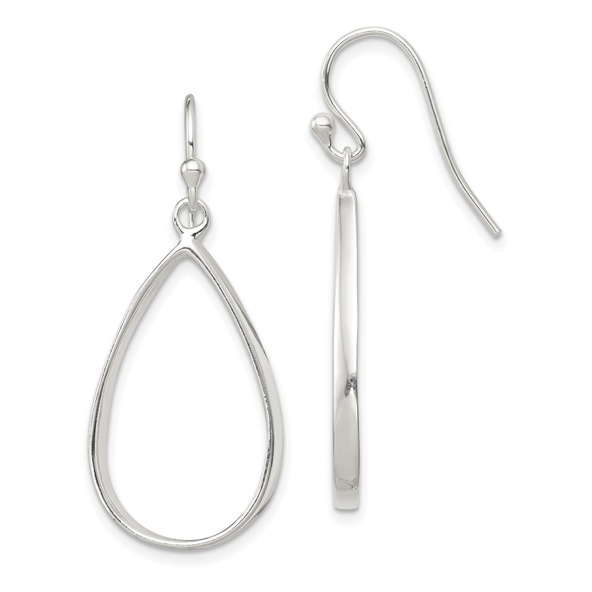 Sterling Silver Dangle Earrings with Open Teardrop Design, Lightweight Minimalist Style