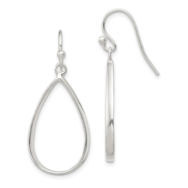 Sterling Silver Dangle Earrings with Open Teardrop Design, Lightweight Minimalist Style