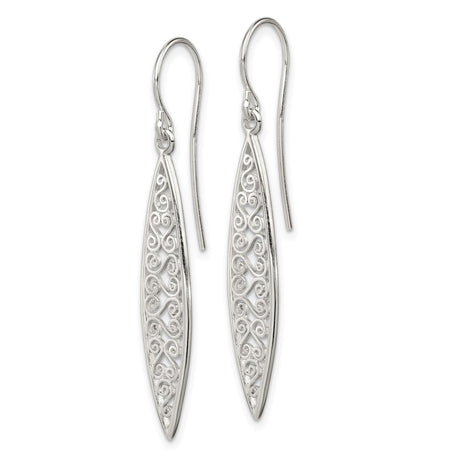 Sterling Silver Dangle Earrings with Marquise Shape and Filigree Scrollwork Design for Women