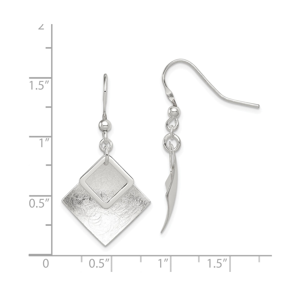Sterling Silver Geometric Dangle Earrings, Layered Diamond Shape, Satin and Polished Finish