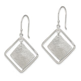 Sterling Silver Dangle Earrings with Brushed Interior and Polished Double Square Design