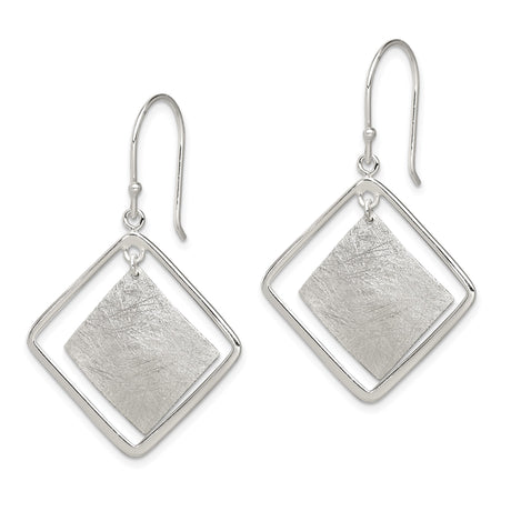 Sterling Silver Dangle Earrings with Brushed Interior and Polished Double Square Design