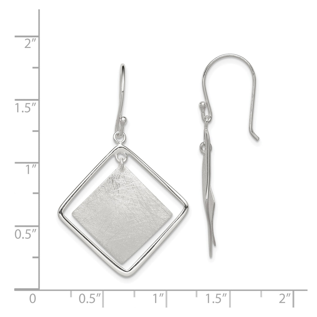 Sterling Silver Dangle Earrings with Brushed Interior and Polished Double Square Design