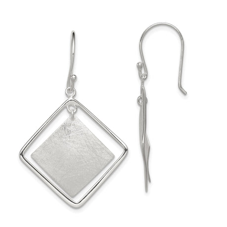 Sterling Silver Dangle Earrings with Brushed Interior and Polished Double Square Design
