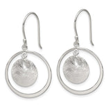 Sterling Silver Dangle Earrings with Textured Disc and Open Circle Design, Modern Minimalist Style