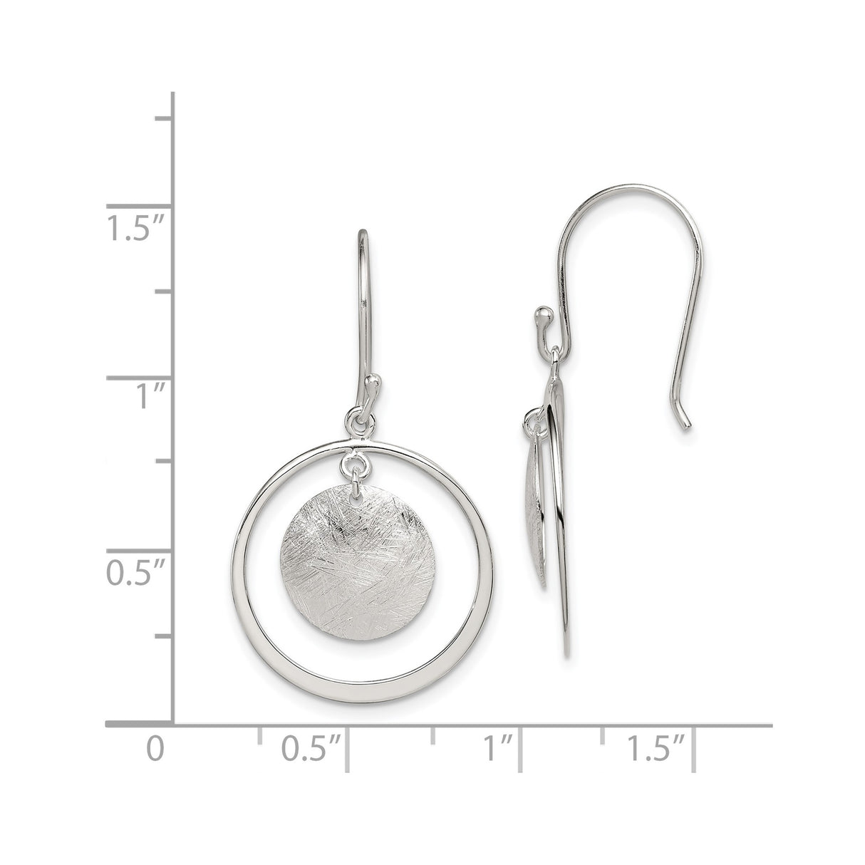 Sterling Silver Dangle Earrings with Textured Disc and Open Circle Design, Modern Minimalist Style