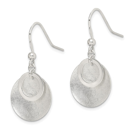 Sterling Silver Dangle Earrings with Layered Textured and Polished Discs, Geometric Style
