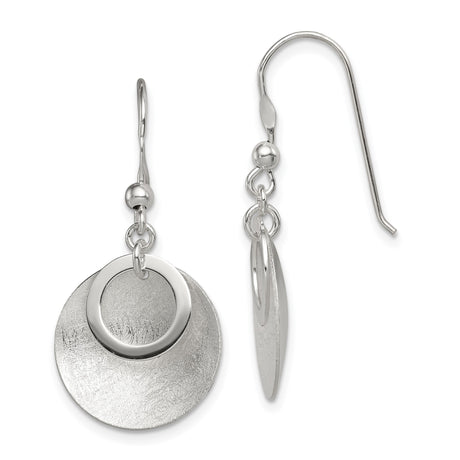 Sterling Silver Dangle Earrings with Layered Textured and Polished Discs, Geometric Style