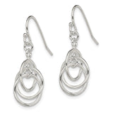 Sterling Silver Dangle Earrings with Interlocking Open Circle Hoops, Geometric Drop Design