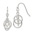 Sterling Silver Dangle Earrings with Interlocking Open Circle Hoops, Geometric Drop Design