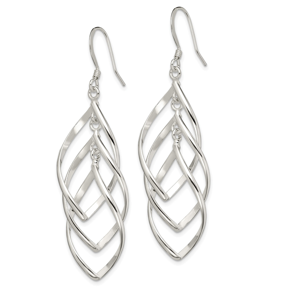 Sterling Silver Dangle Earrings with Open Marquise Twist and Fluid Curves Design for Women
