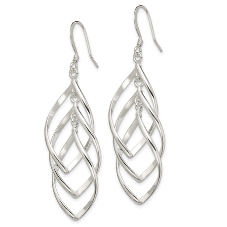 Sterling Silver Dangle Earrings with Open Marquise Twist and Fluid Curves Design for Women