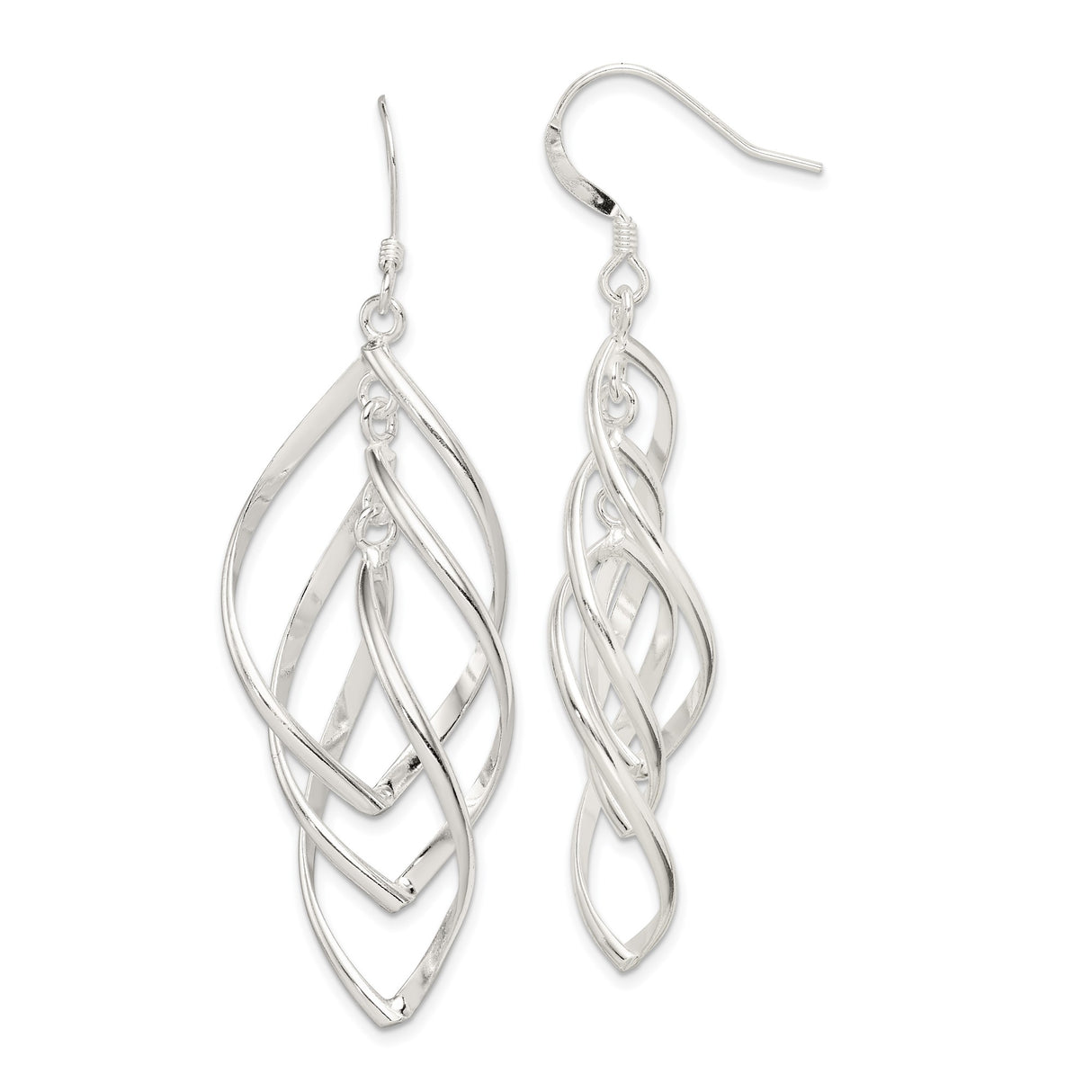 Sterling Silver Dangle Earrings with Open Marquise Twist and Fluid Curves Design for Women