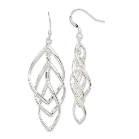 Sterling Silver Dangle Earrings with Open Marquise Twist and Fluid Curves Design for Women