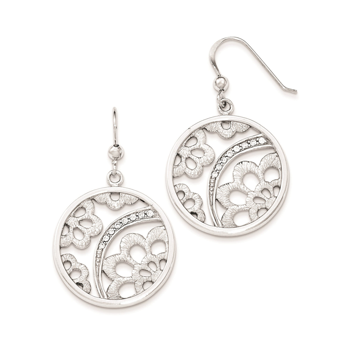 Sterling Silver Dangle Earrings with Cubic Zirconia, Openwork Floral Design, Boho Style