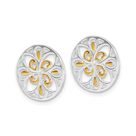 Sterling Silver Pendant with Yellow Gold Accents, Floral Filigree Mandala Design