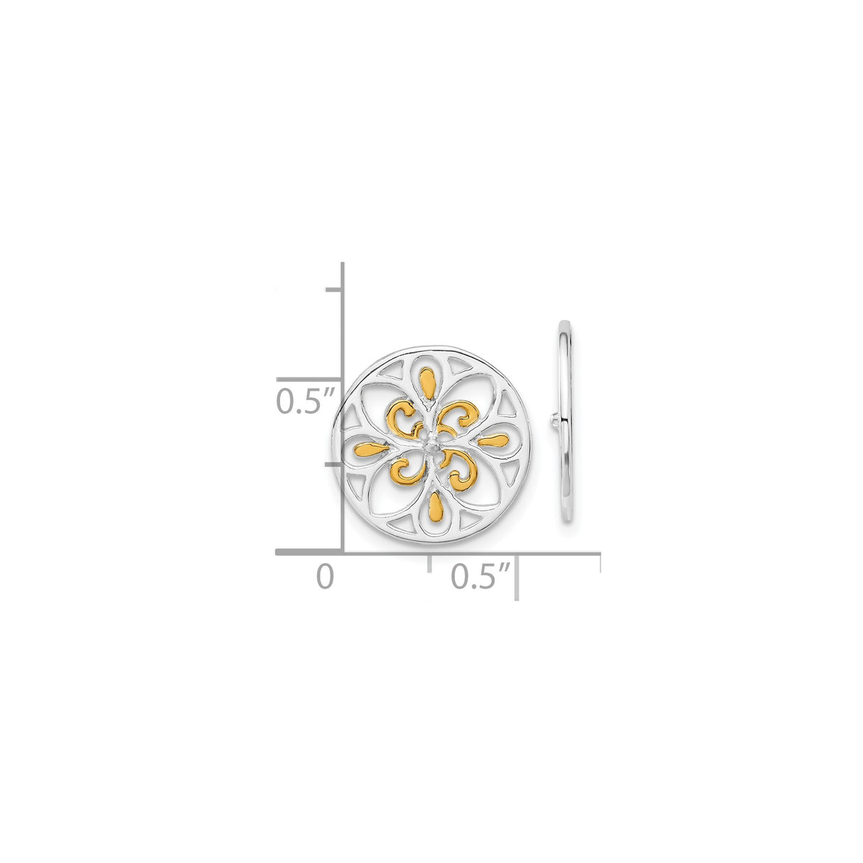 Sterling Silver Pendant with Yellow Gold Accents, Floral Filigree Mandala Design