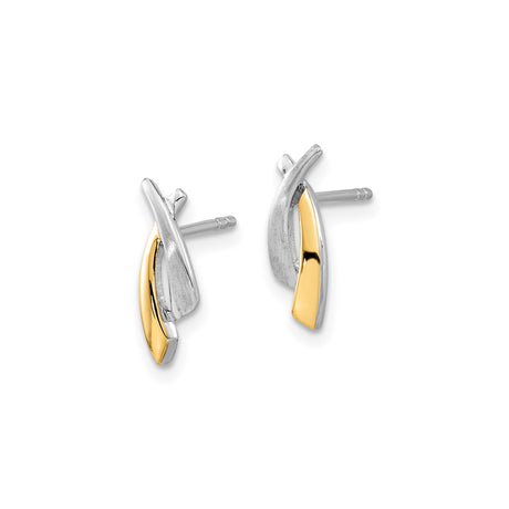 Sterling Silver Stud Earrings, Two-Tone Abstract Curved Design, Modern Minimalist Style