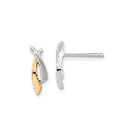 Sterling Silver Stud Earrings, Two-Tone Abstract Curved Design, Modern Minimalist Style
