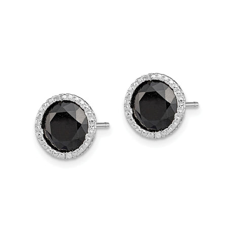 Sterling Silver Stud Earrings Vintage Black Gemstones Halo