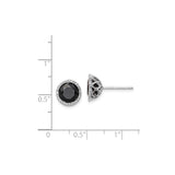 Sterling Silver Stud Earrings with Sapphire and Diamond Halo in Vintage Style