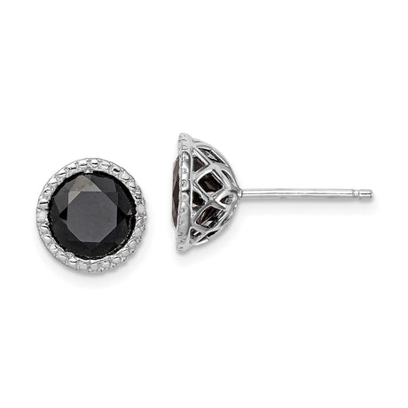 Sterling Silver Stud Earrings with Round Cut Black Gemstones and Clear Stone Halo in Vintage Style Setting for Women, Elegant Evening Fashion Jewelry with Timeless Design and Refined Silver Detail