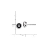 Sterling Silver Stud Earrings with Sapphire Gemstone in Vintage Bezel Setting for Women