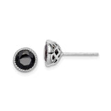 Sterling Silver Stud Earrings with Sapphire Gemstone in Vintage Bezel Setting for Women