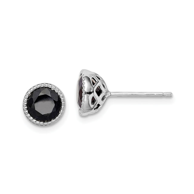 Sterling Silver Stud Earrings with Sapphire Gemstone in Vintage Bezel Setting for Women