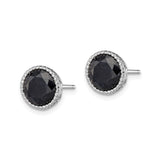 Sterling Silver Stud Earrings with Sapphire Gemstone in Beaded Bezel Setting
