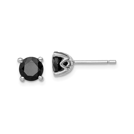 Sterling Silver Stud Earrings with Round Black Cubic Zirconia in Four Prong Setting - Minimalist Unisex Design for Everyday Wear - Classic Elegant Silver Jewelry for Women or Formal Occasions