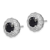 Sterling Silver Stud Earrings with Sapphire and White Topaz, Floral Halo Design