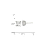 Sterling Silver Stud Earrings with Princess Cut Cubic Zirconia in Four-Prong Setting