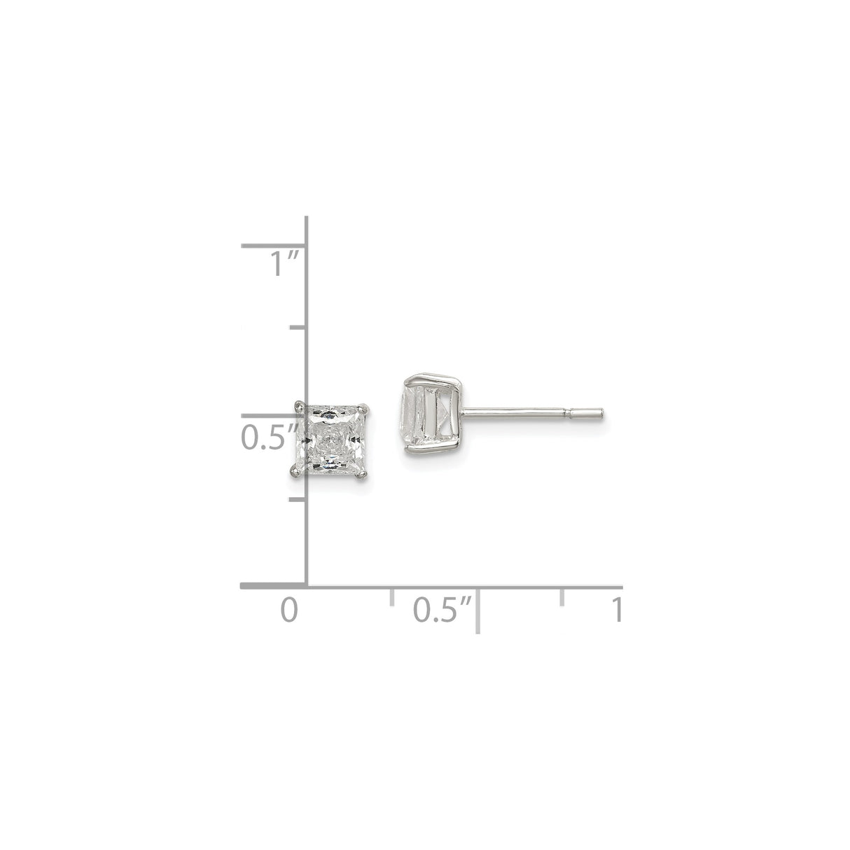 Sterling Silver Stud Earrings with Square Cut Cubic Zirconia in Classic Four Prong Setting
