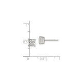 Sterling Silver Stud Earrings with Square Cut Cubic Zirconia in Classic Four Prong Setting