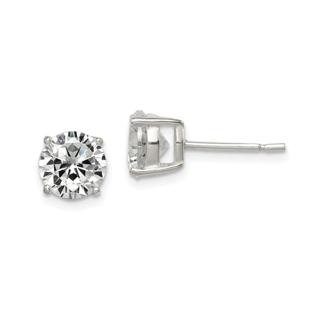 Sterling Silver Stud Earrings with Brilliant Cut Cubic Zirconia Solitaire Stone in Four Prong Setting, Round Unisex Design for Women or Men, Elegant Daily Wear Simple Modern Minimalist Style