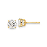 Sterling Silver Stud Earrings with Round Cut Clear Gemstones in Gold Tone Prong Setting, Classic Elegant Design for Women, Minimal Everyday Jewelry, Refined Formal Silver Stud Style