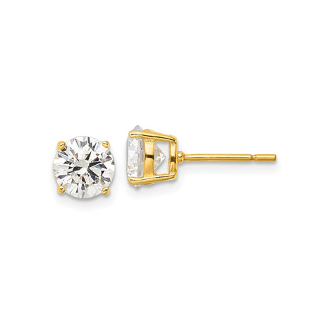 Sterling Silver Stud Earrings with Round Cut Clear Gemstones in Gold Tone Prong Setting, Classic Elegant Design for Women, Minimal Everyday Jewelry, Refined Formal Silver Stud Style