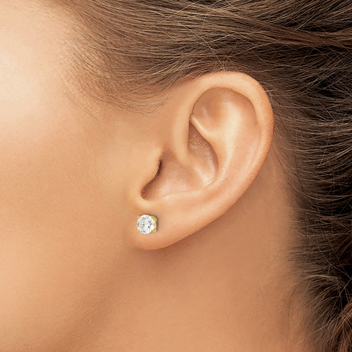 Sterling Silver Round Stud Earrings with Clear Cubic Zirconia, Four-Prong Solitaire Setting