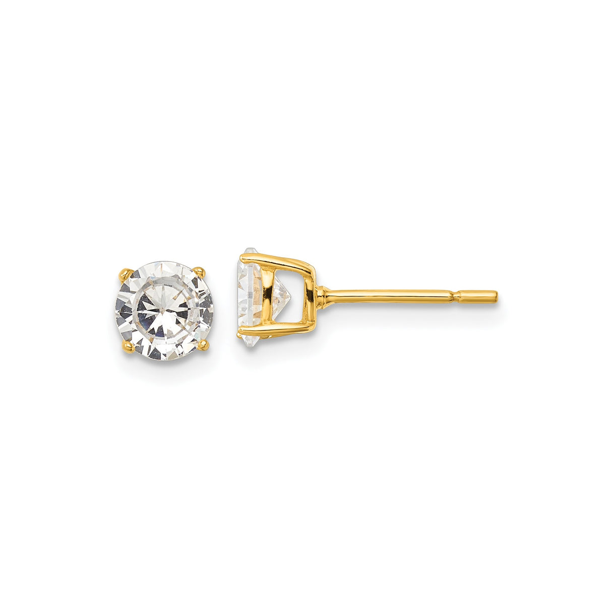 Sterling Silver Round Stud Earrings with Clear Cubic Zirconia, Four-Prong Solitaire Setting