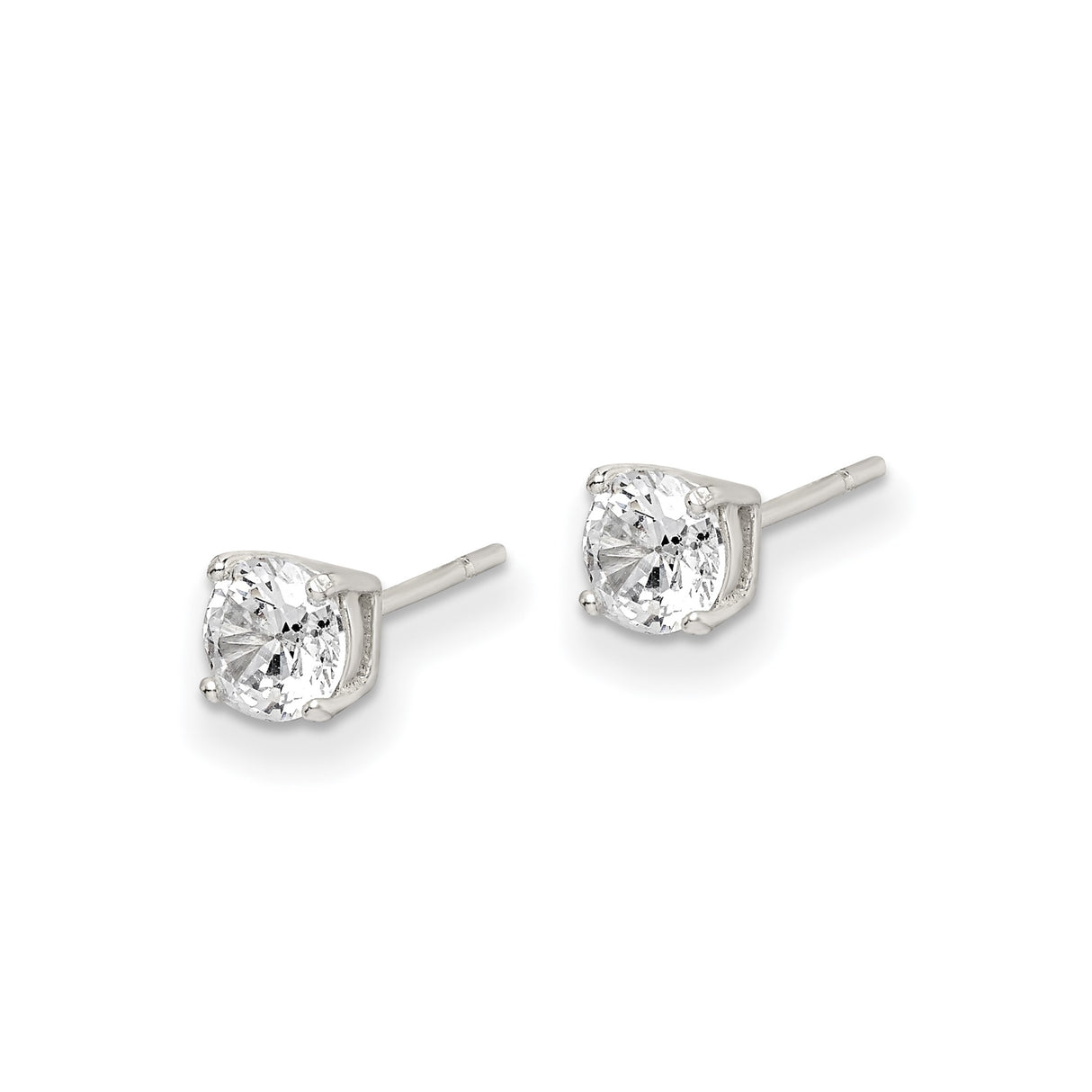 Sterling Silver Round Cut CZ Stud Earrings 4 Prong