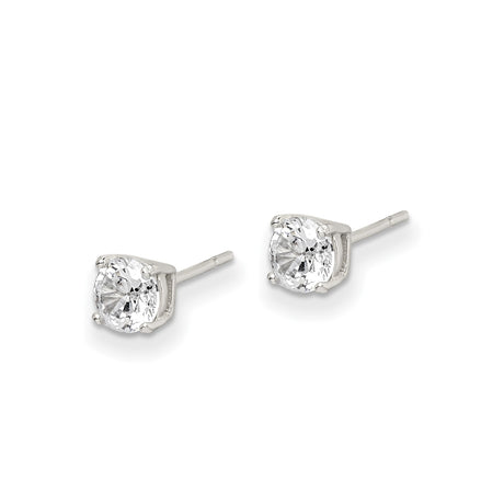 Sterling Silver Round Cut CZ Stud Earrings 4 Prong