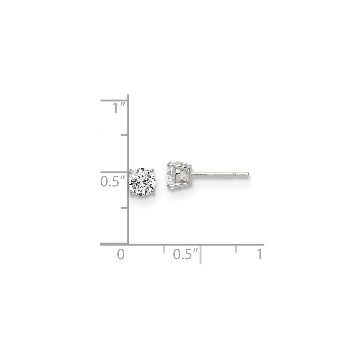 Sterling Silver Round Cut CZ Stud Earrings 4 Prong