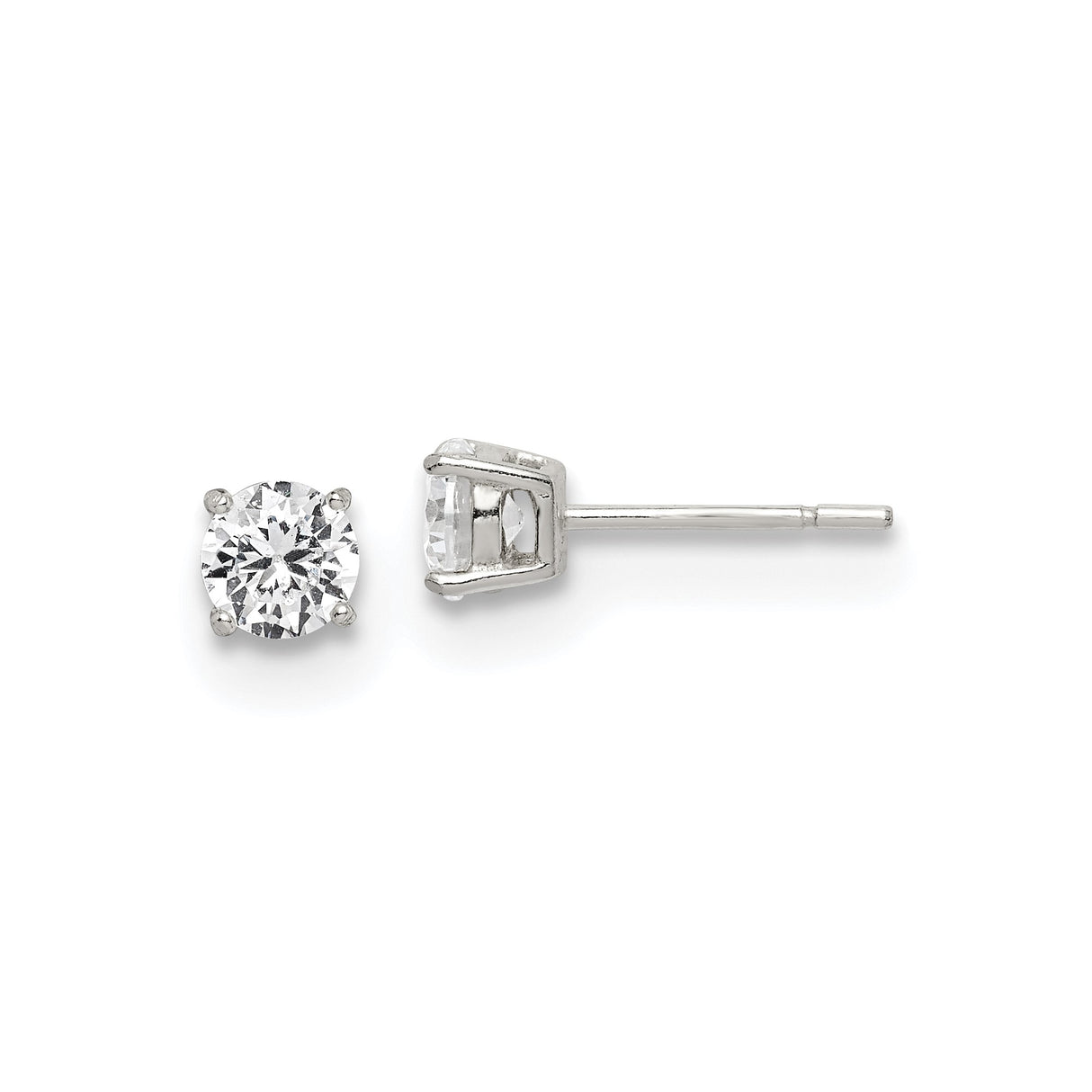 Sterling Silver Stud Earrings with Round-Cut Cubic Zirconia in Classic 4-Prong Setting, Minimalist Silver CZ Studs for Women, Timeless Everyday Style, Lightweight Dainty Sparkle Accessories